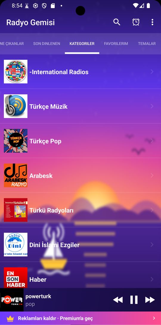 Kategoriler ekranı
