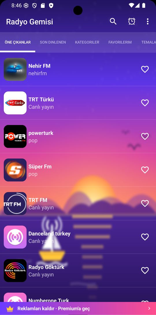 Radyo Gemisi ana ekranı: canlı radyo listesi